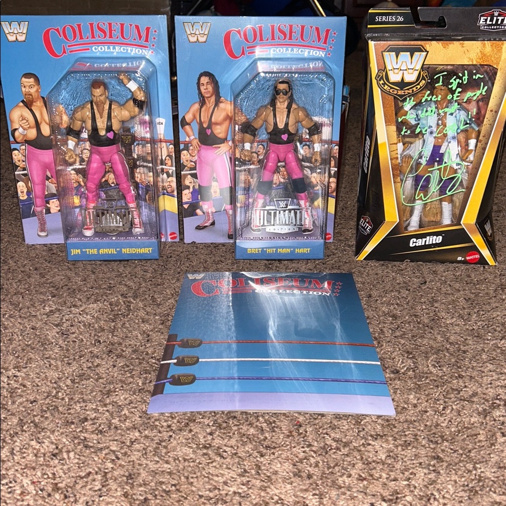WWE FIGURES BRET HART Jim THE ANVIL NEIDHART & CARLITO ELITE & ULTIMATE EDITION